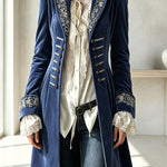 Royal Style Velvet Embroidery Long Sleeve Napoleon Button-down Lapel Coat