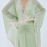 Evita Georgette Lace Trim Kaftan-style Sleeve Ruched Hip Maxi Dress