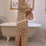 Summer Fashion Floral Crochet Cutout Fabric Long Sleeve Slit Vacation Midi Dress