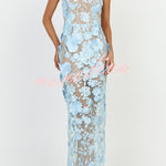 Sienna Floral Embroidered Fabric Off Shoulder Mermaid Silhouette Slit Maxi Dress