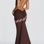 Thekla Stretch Slinky Jersey High Neck Ruched Backless Drape Maxi Dress