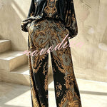 Baroque Noir Statement Blouse and Wide-Leg Pant Set