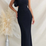Fashionable Mesh Sleeveless One-shoulder Waist-revealing Maxi Dress