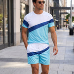 KZZ Color-block crew-neck T-shirt and elastic-waist shorts