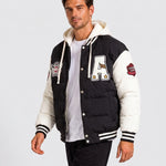 KZZ Men's Color-Block Letter-Print Drawstring Hooded Jacket