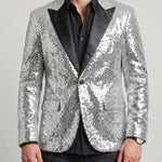 KZZ Men's Shimmering Color-Block Sequin Single-Breasted Blazer
