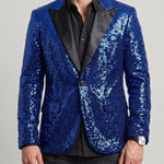 KZZ Men's Shimmering Color-Block Sequin Single-Breasted Blazer