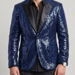 KZZ Men's Shimmering Color-Block Sequin Single-Breasted Blazer