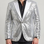 KZZ Men's Shimmering Color-Block Sequin Single-Breasted Blazer