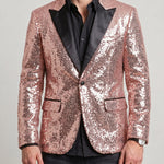 KZZ Men's Shimmering Color-Block Sequin Single-Breasted Blazer
