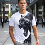 KZZ Men's Slim-Fit Short-Sleeve T-Shirt with Leopard Print