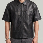 KZZ Men's loose-fit short-sleeve shirt with a front zip
