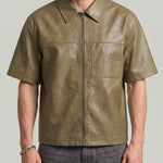 KZZ Men's loose-fit short-sleeve shirt with a front zip