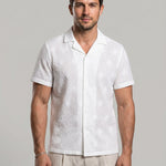 KZZ Men's White Short-Sleeve Shirt with Floral Texture