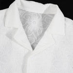 KZZ Men's White Short-Sleeve Shirt with Floral Texture