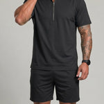 KZZ Collarless half-zip short-sleeve top and elastic-waist shorts