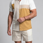 KZZ Men's Short-Sleeve Shirt and Shorts Set with Striped Paneling