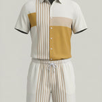 KZZ Men's Short-Sleeve Shirt and Shorts Set with Striped Paneling