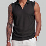 KZZ Men's Summer Sleeveless Vest with Stand Collar and Panel Detailing