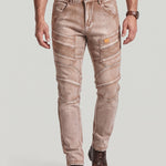 KZZ Men's Vintage-Washed Biker-Style Jeans