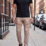 KZZ Men's Vintage-Washed Biker-Style Jeans