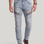 KZZ Men's Vintage-Washed Biker-Style Jeans