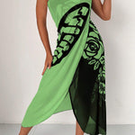 Fashionable Color-blocked Butterfly Print Resort Cover-up Midi Dress