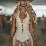 【24-hour shipping out】Elegant Western Chic Round Neck White Tassel Mini Dress