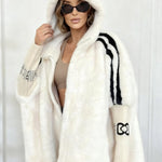 Plush Hooded Vertical Stripe Printed Casual Coat