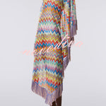 Casie Knit Colorful Zigzag Pattern Fringe Trim Cover-up Vacation Maxi Dress