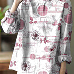 Stylish Blue Embroideried retro Linen Blouse Tops Spring