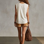 Western Retro Frayed Camel Denim Mini Skirt And Shorts