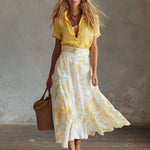 Elegant Summer Getaway White Floral Print Chiffon Skirt