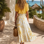 Elegant Summer Yellow Cotton-Linen Short-Sleeve Vacation Shirt