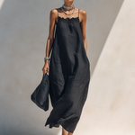 Greta | Maxi black dress with gathered neckline and thin straps
