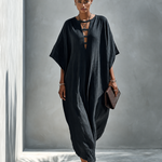 Gabriella | Elegant Black Maxi Dress With Deep V-Neck And Slit