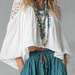 Vintage-style Boho White Shirt And Teal Utility Trousers Cotton-linen Set
