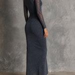 Boho Lace Sleeve Ruched Maxi Dress with Front Slit