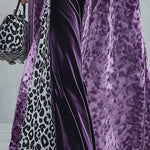 Vintage-style Leopard Print Lining Deep Plum-purple Velvet Coat