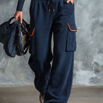 Retro Sporty Color-blocked Blue Cotton Pants