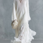 Soft And Cozy Long-haired White Knit Lace Hem Maxi Dress