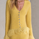 Retro-chic Yellow Knitted Skirt Set With Feather Fringe Details