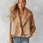 Women's Double-Breasted Camel Wool-Blend Cropped Coat