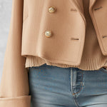 Women's Double-Breasted Camel Wool-Blend Cropped Coat