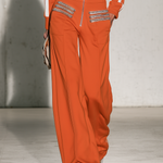 Casual Military-style Orange Sweatshirt-fabric Jumpsuit