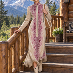 Western Boho Women's Tan Suede Leopard Print Zip Front Fringe Midi Dress
