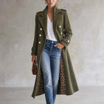 Vintage Military Women's Olive Green Wool Long Coat Leopard Lining Gold Buttons