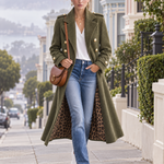 Vintage Military Women's Olive Green Wool Long Coat Leopard Lining Gold Buttons
