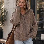Stylish Loose-Fit Speckled Brown Hooded Sweater