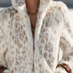 Fashionable Retro Leopard Print Off-white Faux Fur Short Coat With Zippered Sleeves